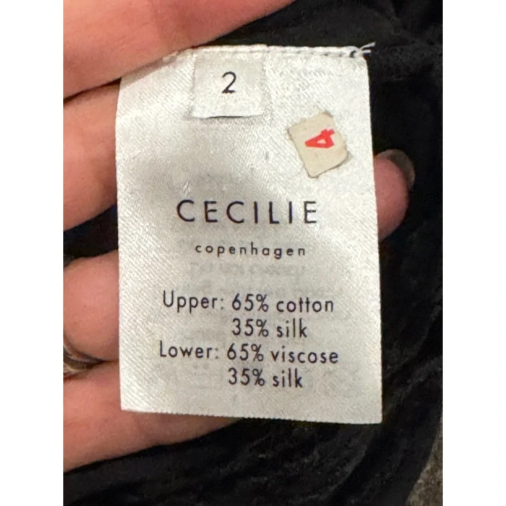 Cecilie Copenhagen Black Velvet Textured Top Mock Neck Long Sleeve Blouse - Picture 10 of 10